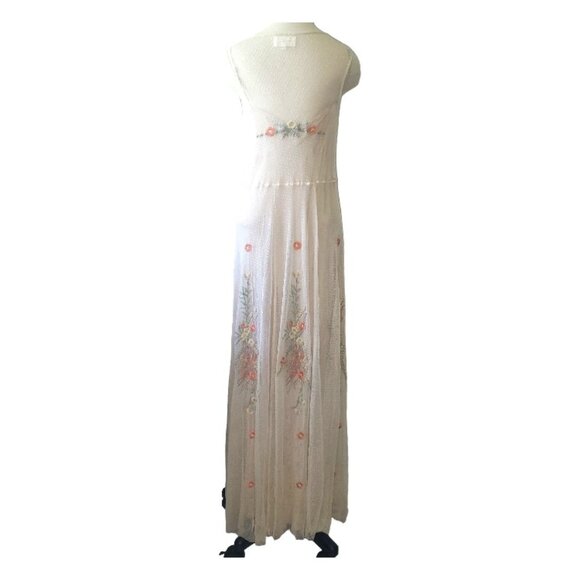CT1631 Johnny Was Biya Ipsala Mesh Maxi Dress Small Floral Embroidered Ivory Boh - Picture 6 of 9